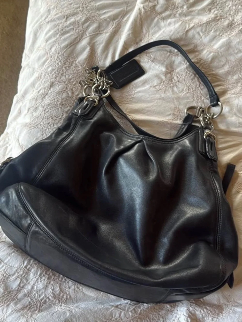 Coach Madison Maggie Black Leather Hobo Bag